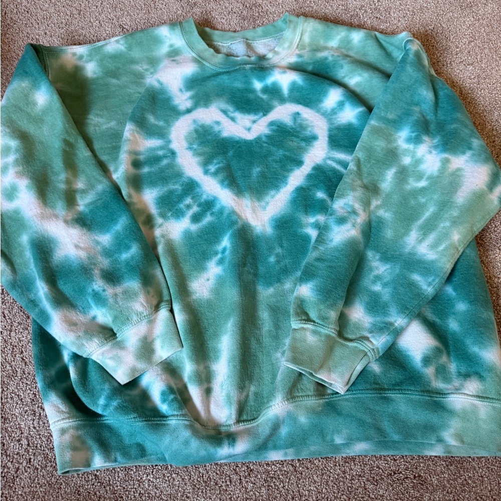 Urban Outfitters Green Tie-Dye Heart Sweatshirt